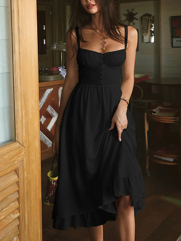 Ruffle Hem Cami Plain Midi Dress Ruffle Hem Cami Plain Midi Dress