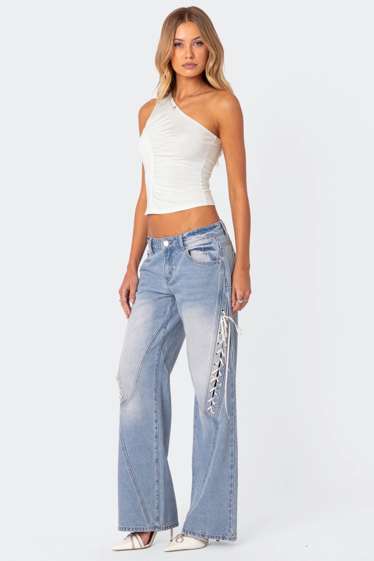Ribbon Lace-Up Low Rise Jeans – The Bae Club Ribbon Lace-Up Low Rise Jeans – The Bae Club