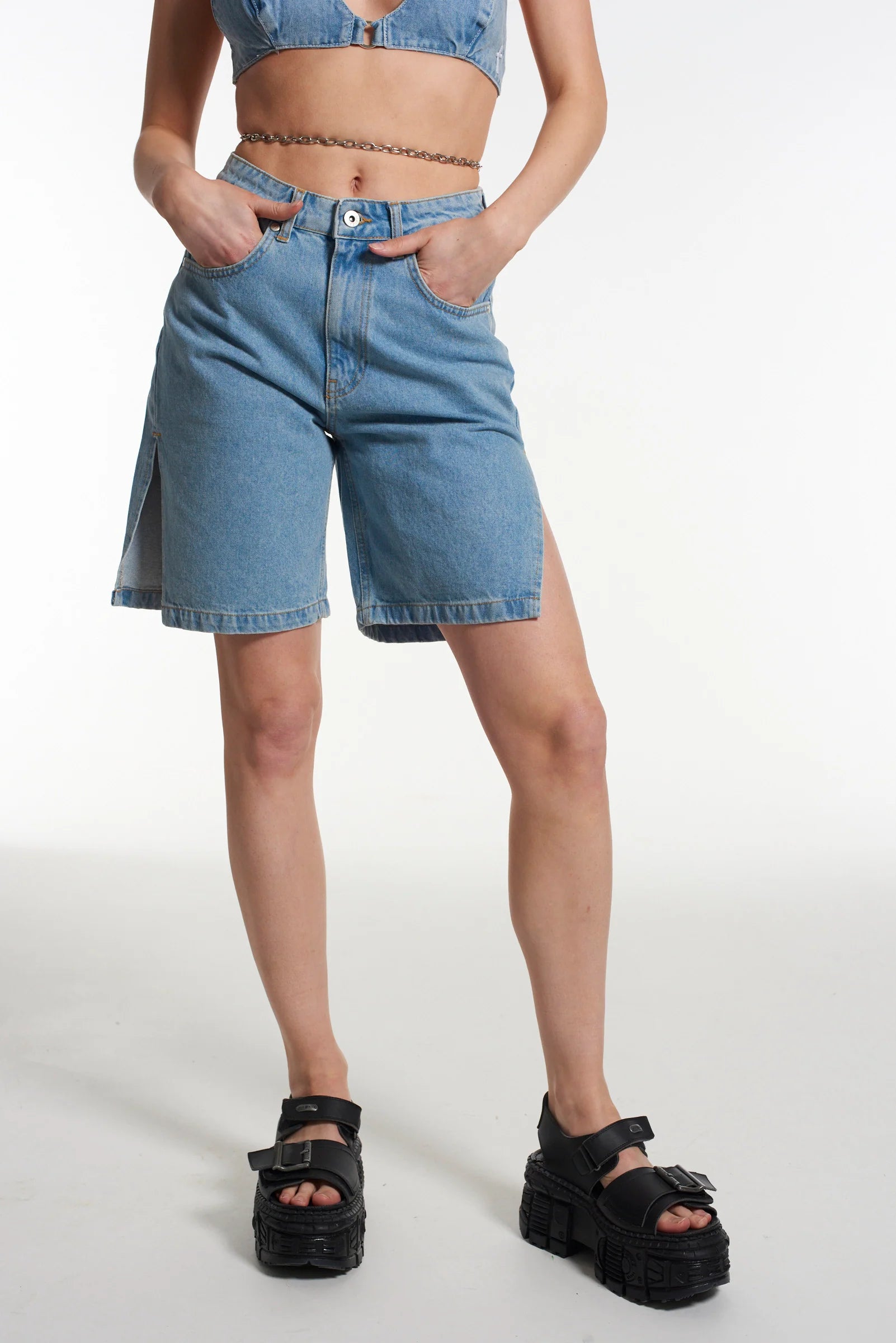 Side top split shorts