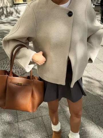 Woolen O-neck Short Coat Woolen O-neck Short Coat