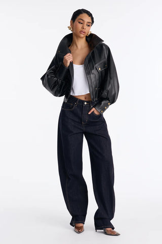 Run It Back Wide Funnel Neck Faux Leather Jacket