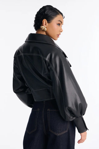 Run It Back Wide Funnel Neck Faux Leather Jacket