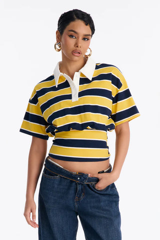 Caroline Striped Sinched Waist Short Sleeve Polo