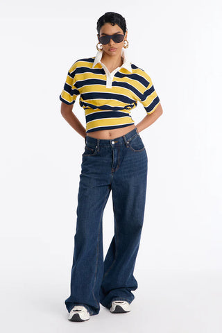 Caroline Striped Sinched Waist Short Sleeve Polo