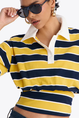Caroline Striped Sinched Waist Short Sleeve Polo