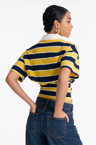 Caroline Striped Sinched Waist Short Sleeve Polo