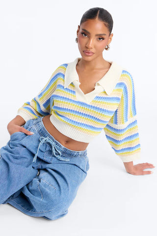 Vacay Vibe Striped Crochet Polo