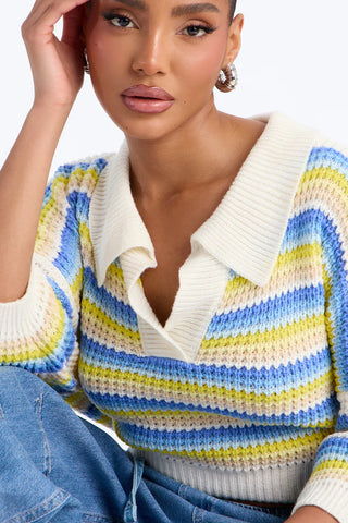 Vacay Vibe Striped Crochet Polo