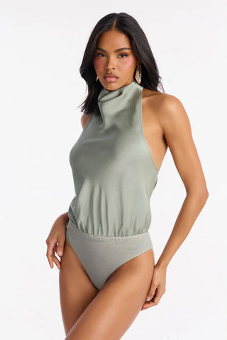 Hailey Satin Halter Bodysuit 3 Piece Pant Set