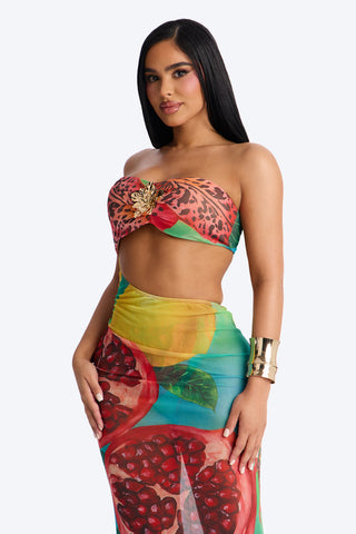 Sweet Soiree Fruit Print 3 Piece Bikini Skirt Set