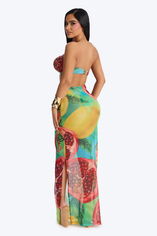 Sweet Soiree Fruit Print 3 Piece Bikini Skirt Set