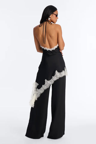 Bella Rose Draped Lace Trim Jumpsuit