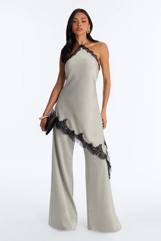 Bella Rose Draped Lace Trim Jumpsuit