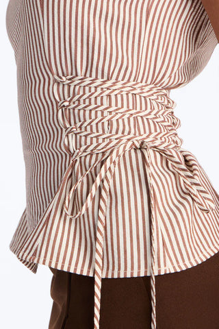 Collecting Sunsets Lace Up Pinstripe Top