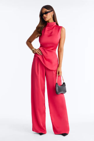 Corinna Sleeveless Satin Pant Set