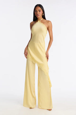 Bella Rose Draped Lace Trim Jumpsuit