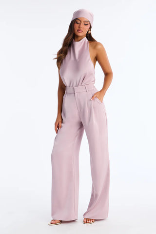 Hailey Satin Halter Bodysuit 3 Piece Pant Set