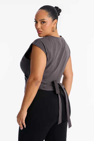 Crossed Up Crew Neck Shoulder Pad Tee