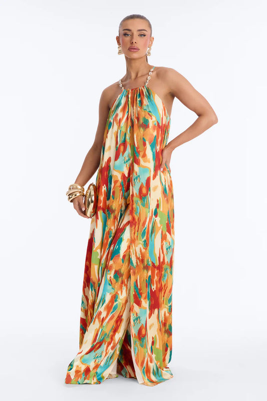 Tropical Cascade Satin Pant Set