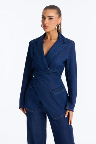 Emerlyn Wrap Blazer Pant Set - Dark Wash