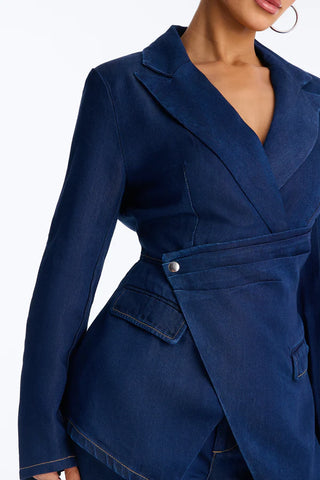 Emerlyn Wrap Blazer Pant Set - Dark Wash