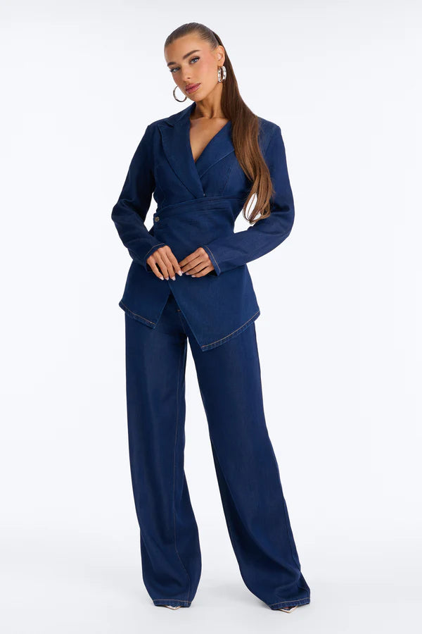 Emerlyn Wrap Blazer Pant Set - Dark Wash