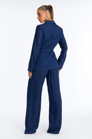 Emerlyn Wrap Blazer Pant Set - Dark Wash
