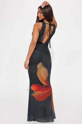 Claudia Backless Mesh Maxi Dress