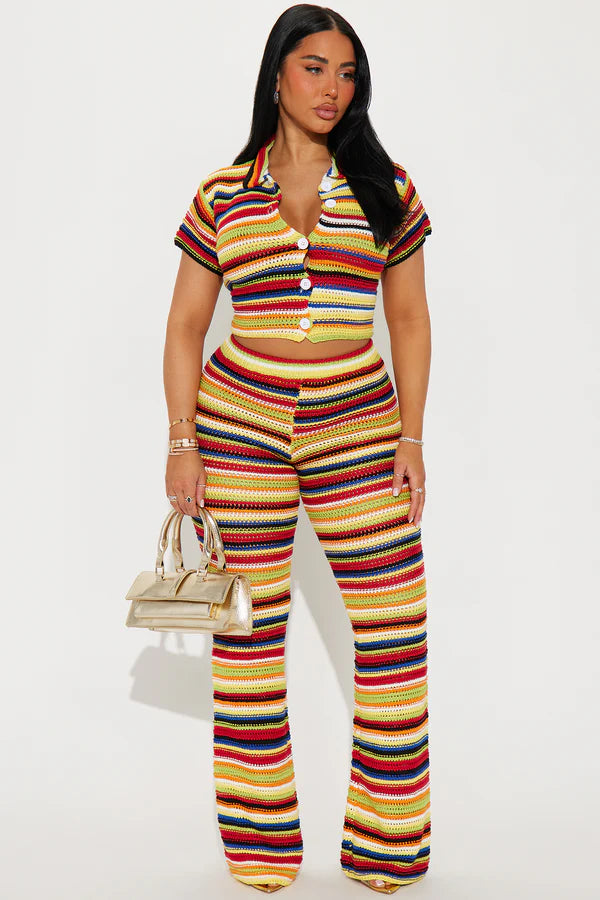 Colorful World Crochet Pant Set - Multi Color