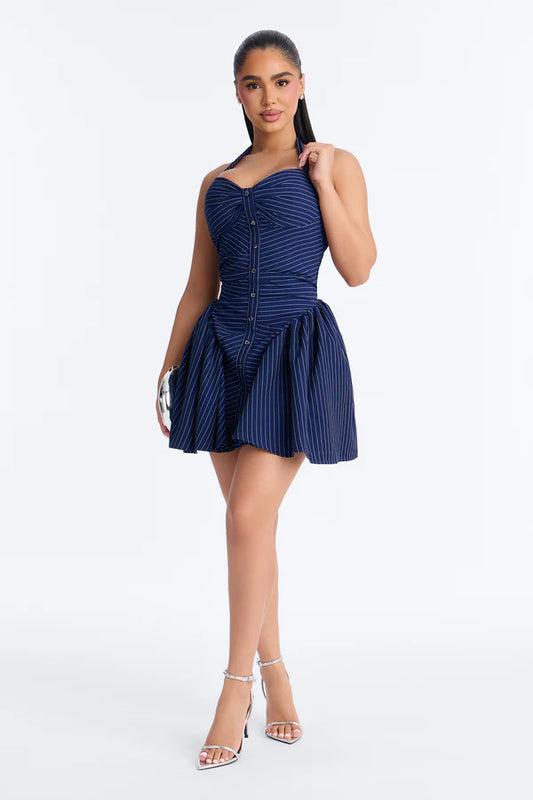 Emery Sleeveless Pinstripe Mini Dress - Navy