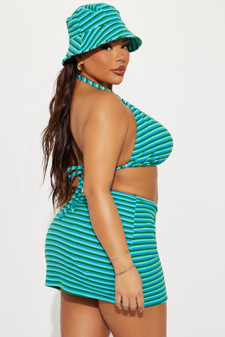Joanna Stripe Terry Bucket Hat & Skirt 4 Piece Bikini Set