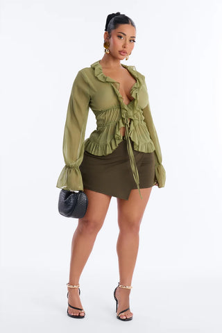 About Me Flyaway Chiffon Ruffle Top
