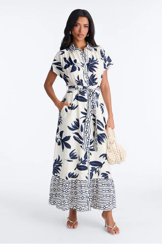 Mable Collared Linen Maxi Dress