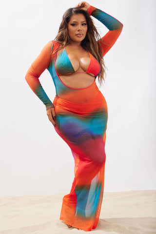 Summers In Tulum Mesh 3 Piece Sunsuit Set