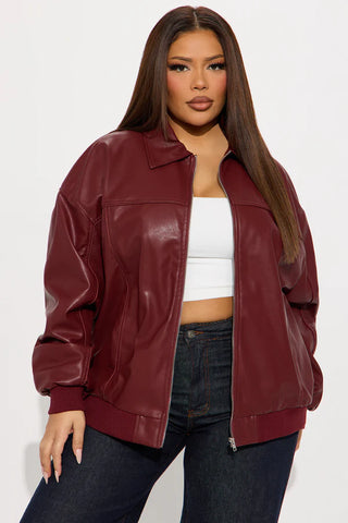 Ellie Oversized Faux Leather Bomber Jacket
