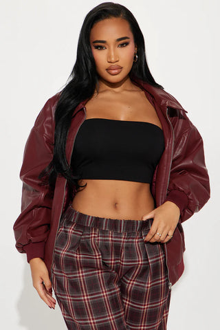 Ellie Oversized Faux Leather Bomber Jacket