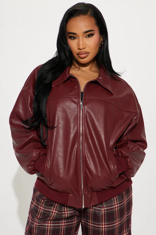 Ellie Oversized Faux Leather Bomber Jacket