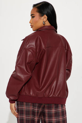 Ellie Oversized Faux Leather Bomber Jacket