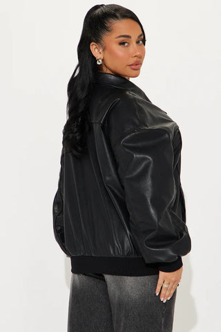 Ellie Oversized Faux Leather Bomber Jacket