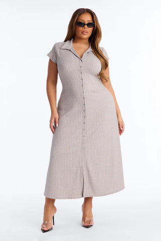 Casey Button Up Ribbed Midi Dress