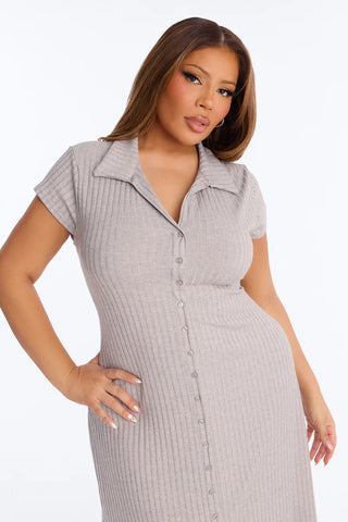 Casey Button Up Ribbed Midi Dress