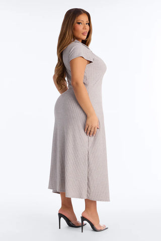 Casey Button Up Ribbed Midi Dress