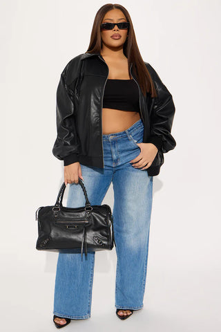 Ellie Oversized Faux Leather Bomber Jacket