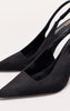 Black Faux Suede Point Toe Sling Back Heeled Courts