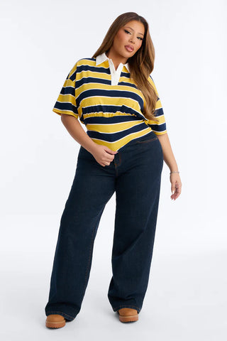 Caroline Striped Sinched Waist Short Sleeve Polo
