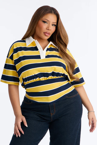 Caroline Striped Sinched Waist Short Sleeve Polo