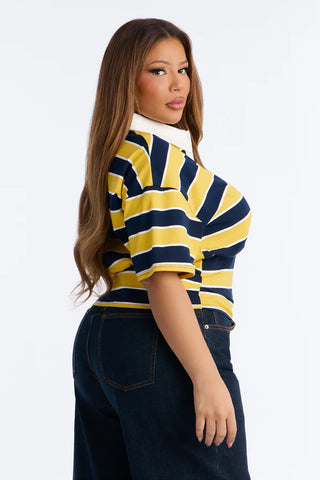 Caroline Striped Sinched Waist Short Sleeve Polo