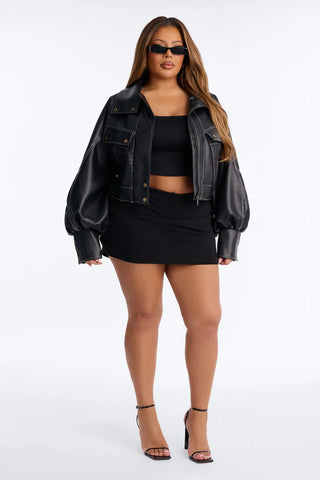 Run It Back Wide Funnel Neck Faux Leather Jacket