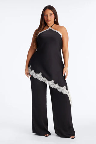 Bella Rose Draped Lace Trim Jumpsuit