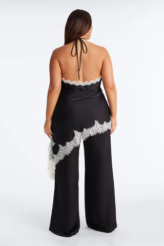 Bella Rose Draped Lace Trim Jumpsuit